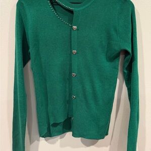Green Sweater with Heart Buttons NWOT